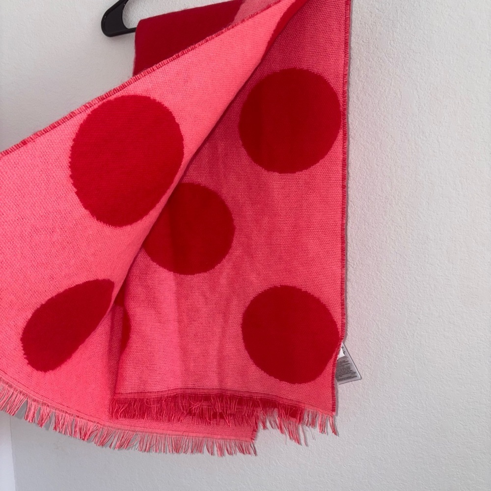 GAP Brushed Scarf Large Pink Polka Dots Red Reversible Wrap Shawl Scarf - Picture 4 of 10